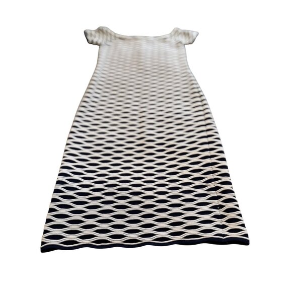 Michael Kors S Black & White Textured Knit Off-Shoulder Midi Dress With Back Zip - Picture 4 of 8